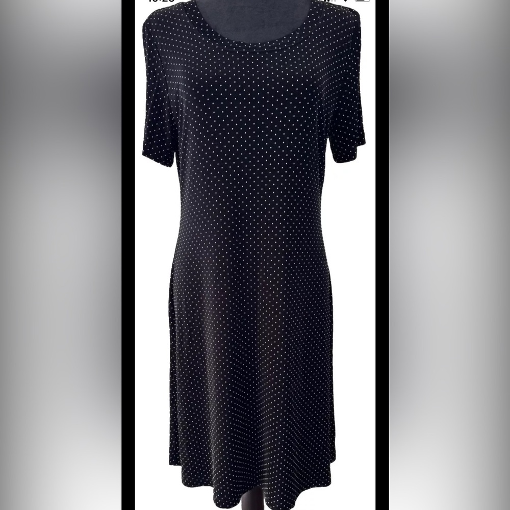 Dress barn ladies Y2K acetate pullover stretch dress SZ 12 black/white polka dot